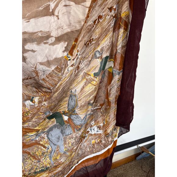 Vintage Silky Preppy Duck Horse Equestrian Scarf Academia Old Money Deep Brown - Picture 3 of 6